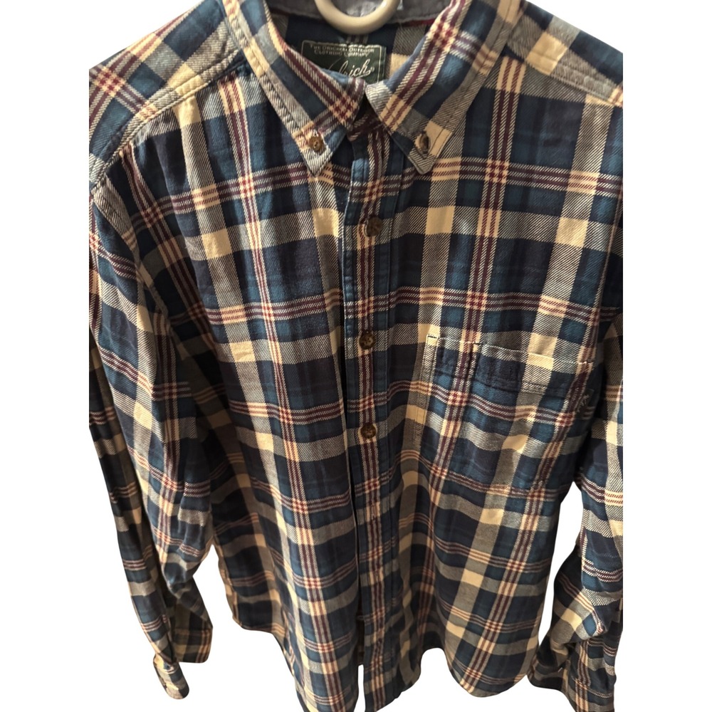 Woolrich Mens Blue Plaid Flannel Button Down Shirt Cotton Long Sleeve Size M